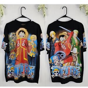 New Apple Pie One Piece Anime Graphic T Shirt Unisex XL Black Cotton AOP
